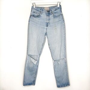 Everlane Jeans High Rise Straight Ripped Knee Jeans Light Wash